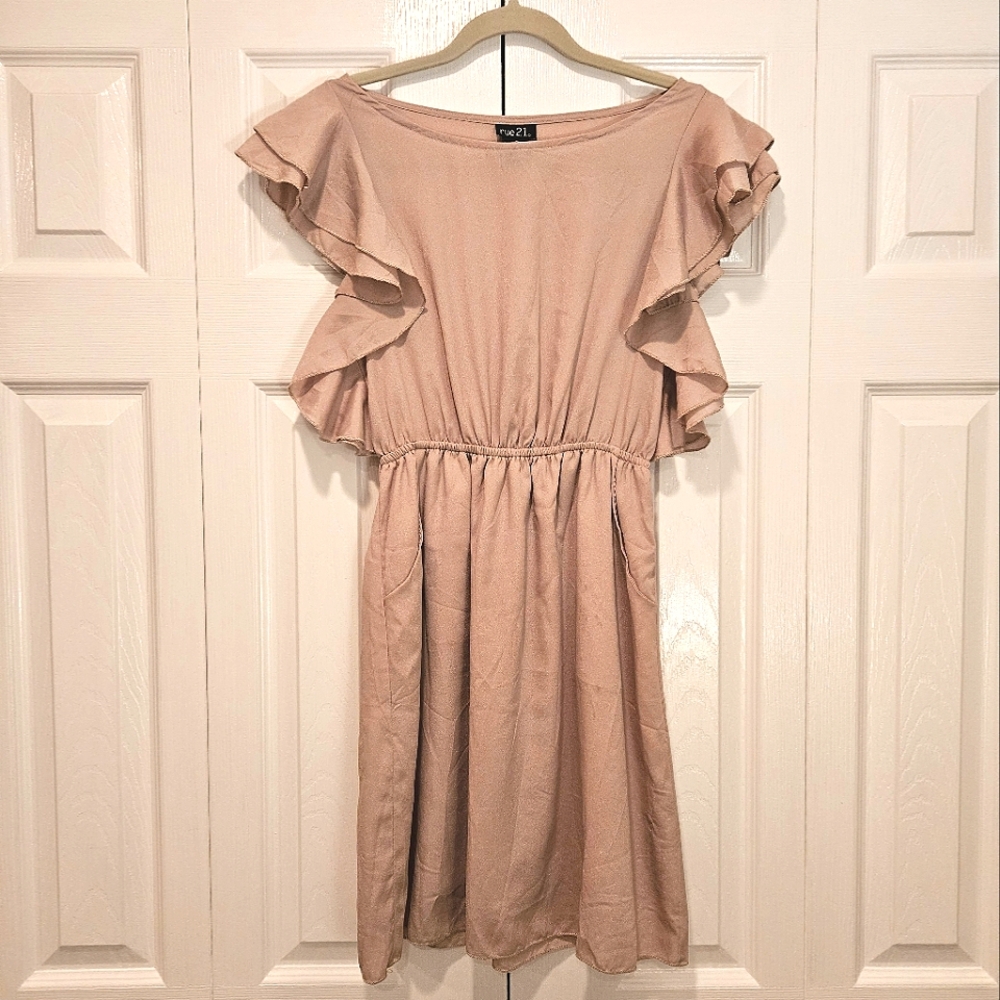 Rue21 Beige Ruffle Dress with Pockets